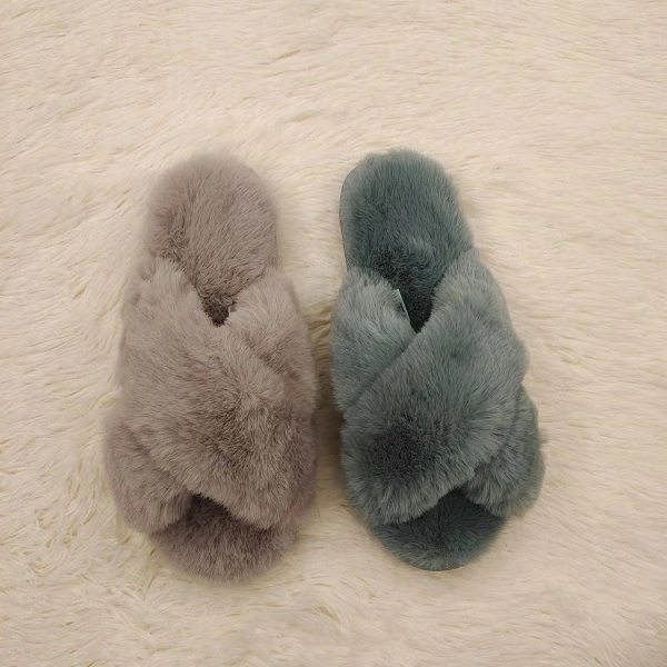 Women Winter Faux Fur House Slippers Female Fashion Warm Flat Slip Comfortable Home Slippers